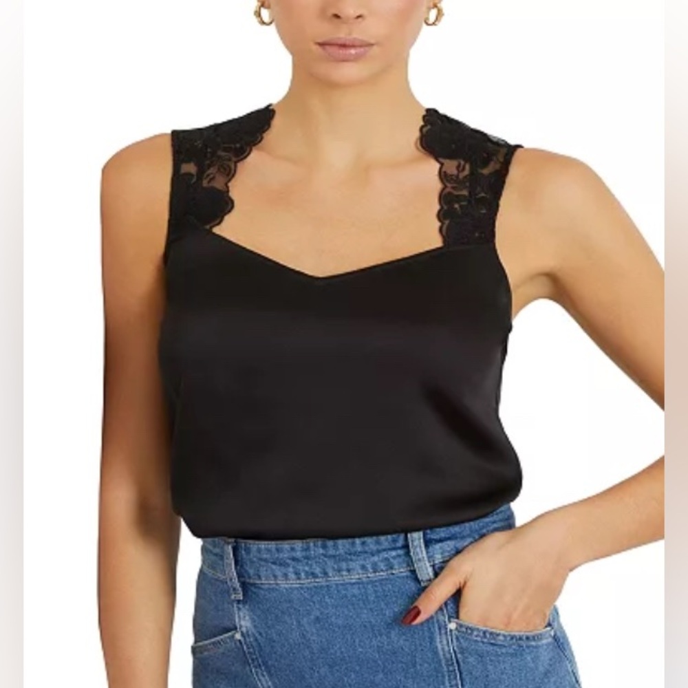 NWT Guess Perla Black Lace Trim Top | Small